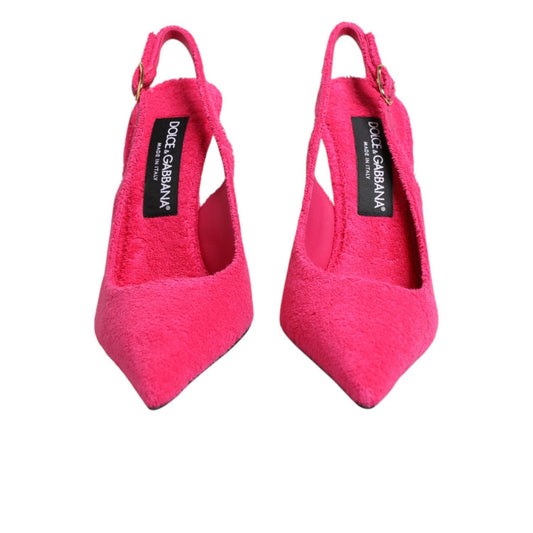 Dolce & Gabbana Pink Terry Cloth High Heels Slingback Shoes