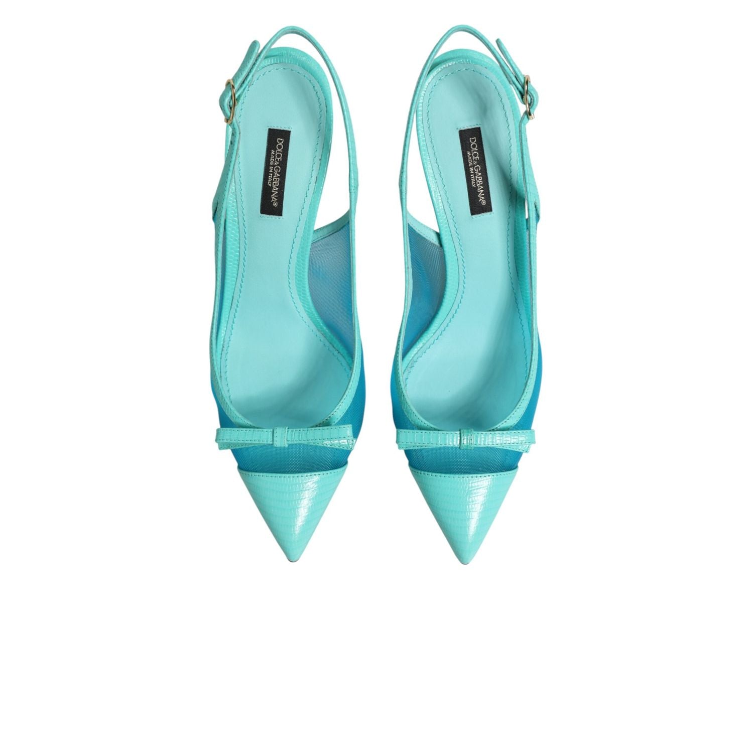 Dolce & Gabbana Blue Leather Mesh Heels Slingback Shoes