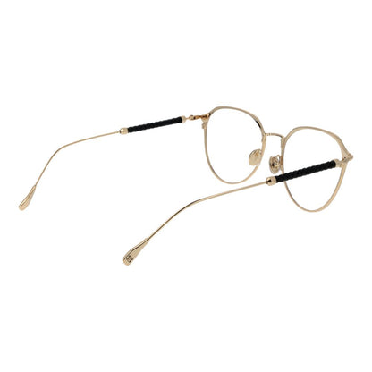 Gold metal panto-style glasses with round lenses and black temples
