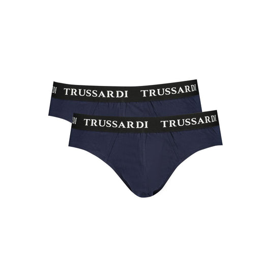 Trussardi Blue Cotton Underwear with branded elastic waistband, bi-pack, featuring logo print and elastic waist for comfort