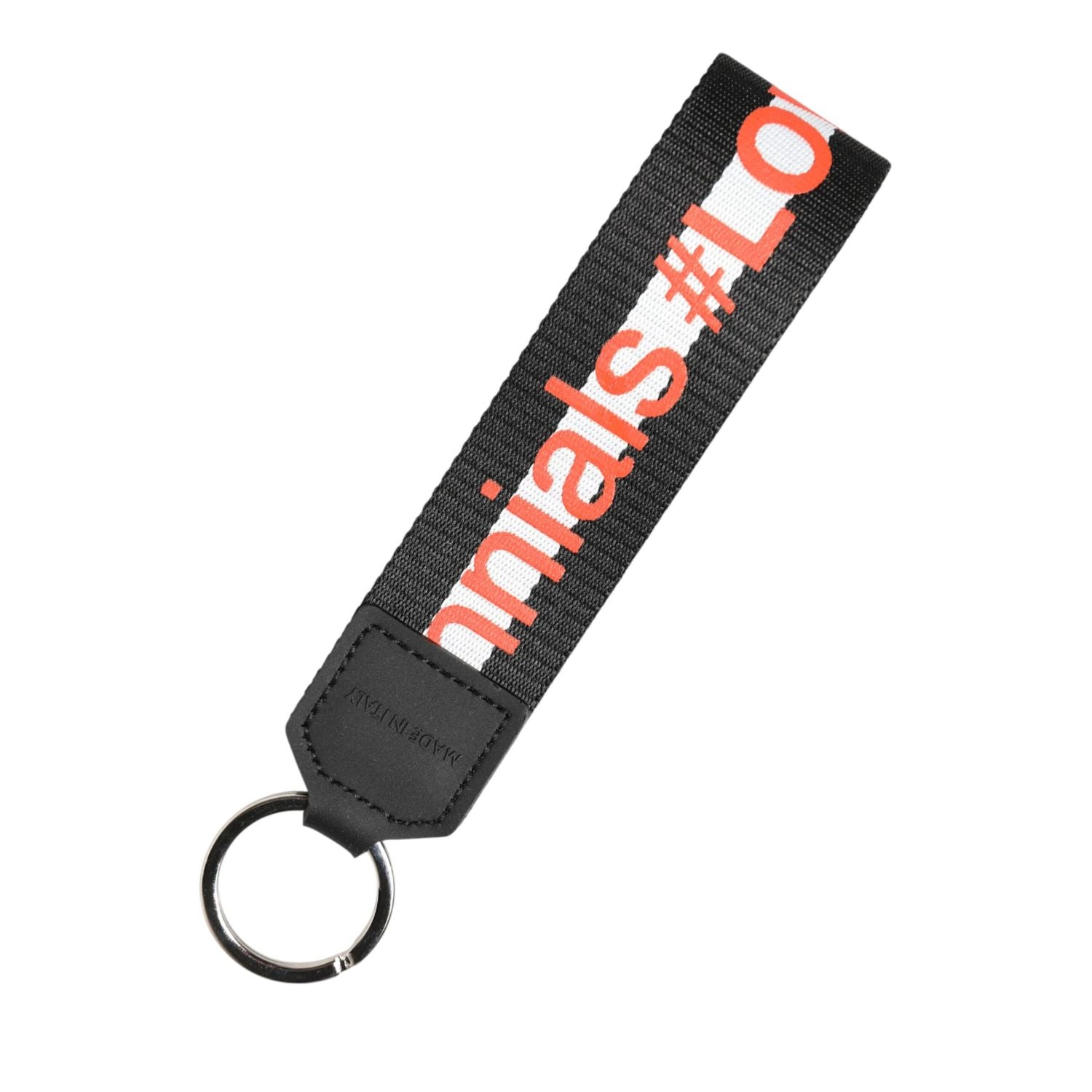 Dolce & Gabbana Black Logo Polyester Silver Brass Holder Keychain Keyring