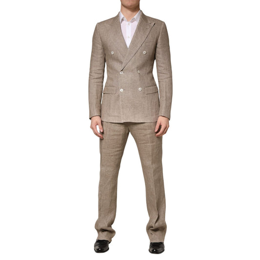 Dolce & Gabbana Beige Linen Double Breasted 2 Piece Men Suit