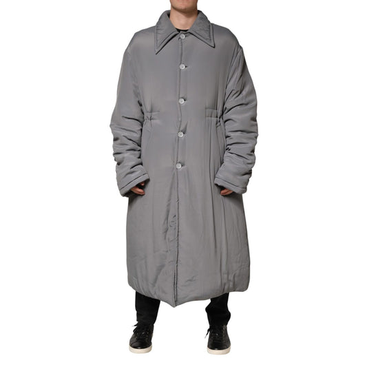 Dolce & Gabbana Gray Acetate Padded Collared Coat Jacket