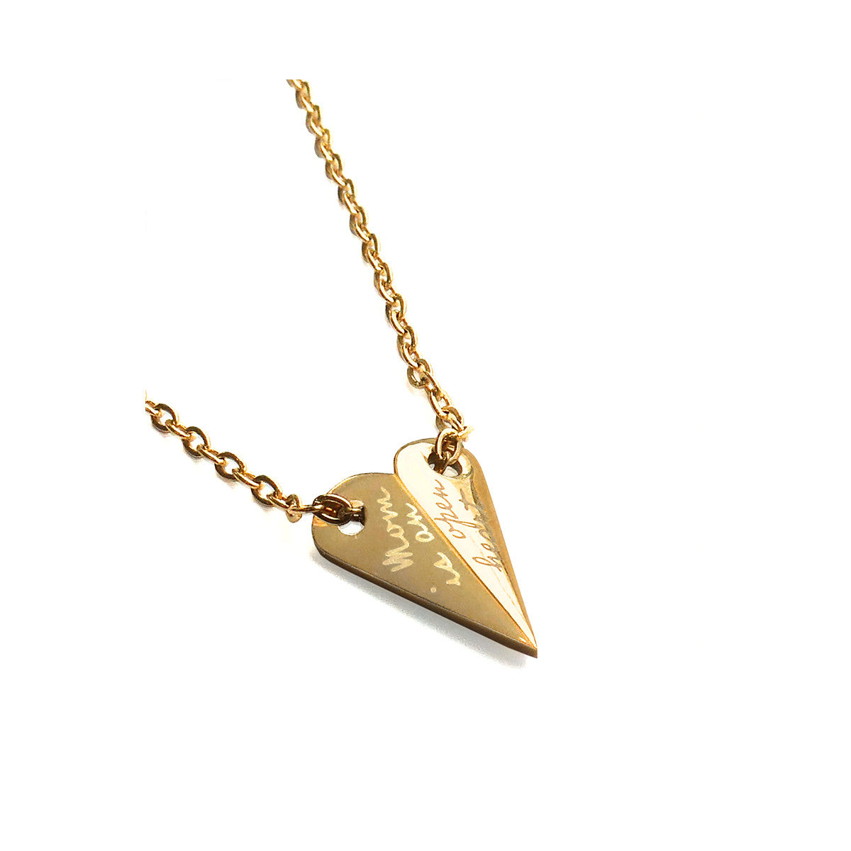 Gold heart necklace by AN JEWELS JEWELRY Mod. AL.NMOH24CZ with engraved message.