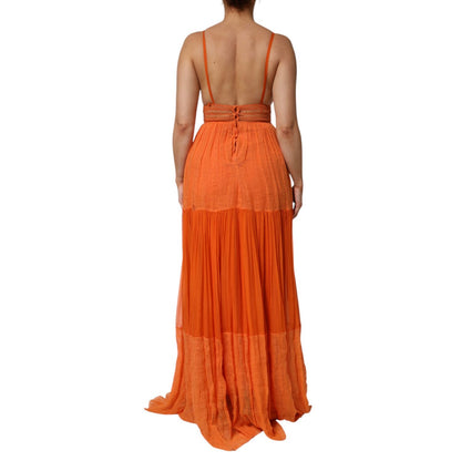 Alberta Ferretti Orange Lace Bustier Layered Maxi Dress