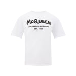 Alexander McQueen White Cotton T-Shirt with crew neck and logo print, European size 36, product SKU 23FEB95-97.