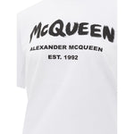 Alexander McQueen White Cotton T-Shirt with logo print, crew neck, short sleeves, regular fit, European size 36.