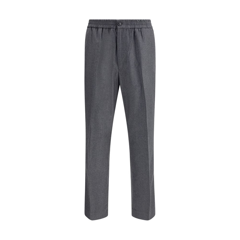 Ami Paris Gray Fleece Wool Casual Pants with elastic waistband and pockets