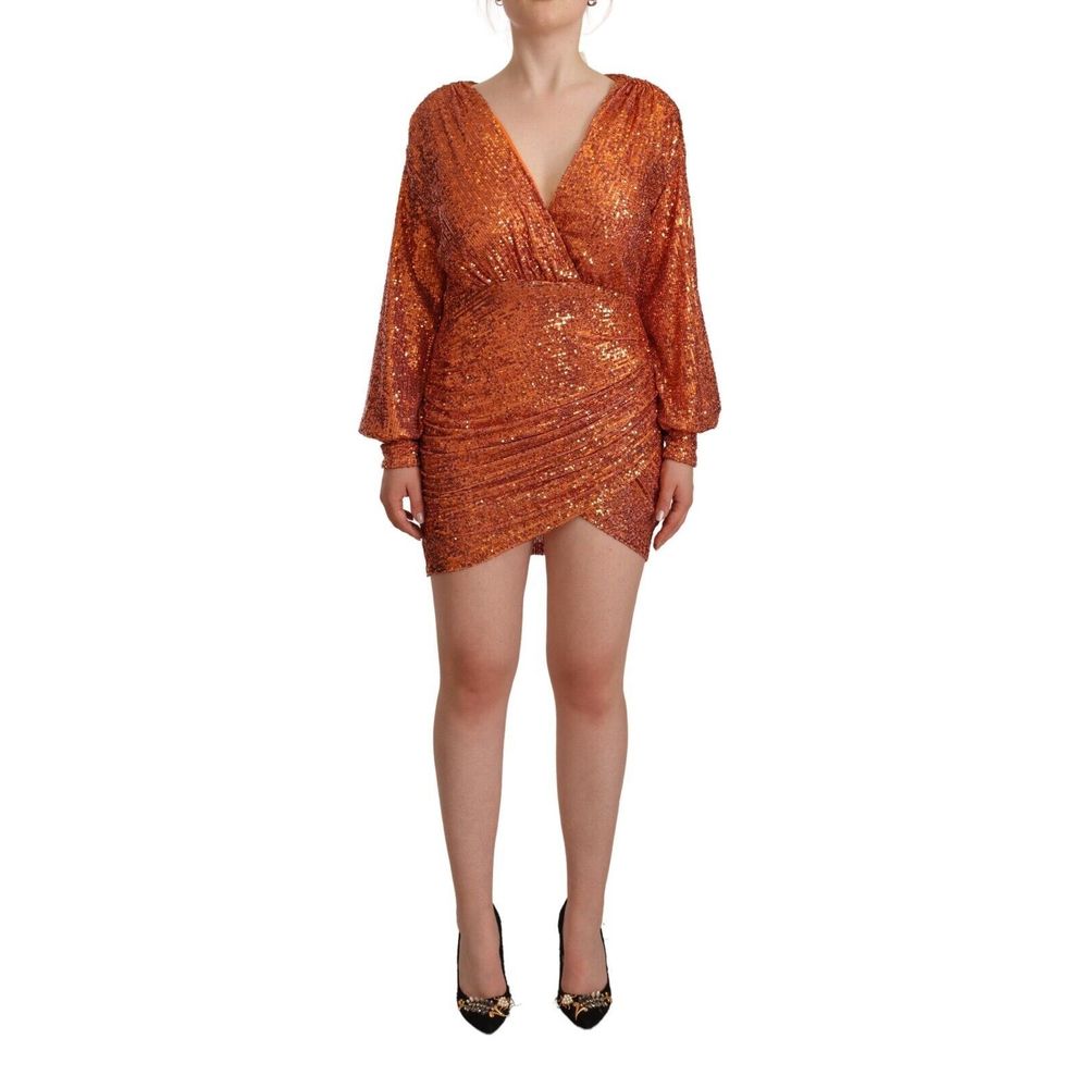 Aniye By Orange Polyester Cocktail Dress with sequins and long sleeves, wrap mini style, button closure, ideal for parties and events.