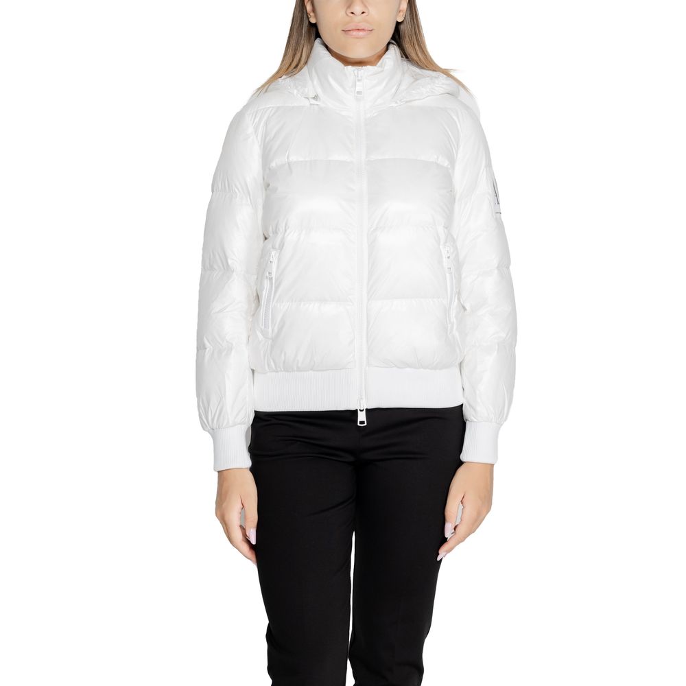 Armani Exchange White Polyamide Coat - Women's quilted down jacket with AX logo, lightweight and stylish for colder days, front zip closure.