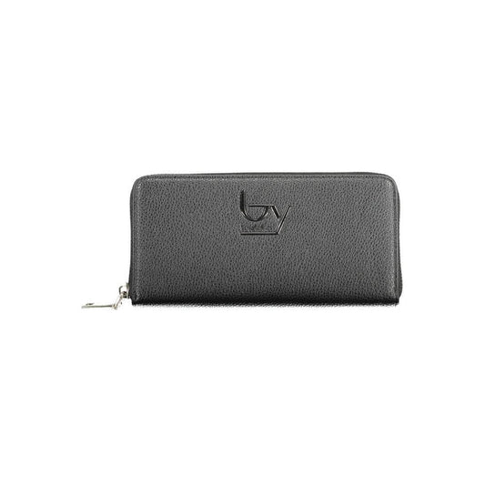 BYBLOS Black Polyethylene Wallet with zip closure, 5 compartments, coin purse, card spaces, contrasting details, and logo.