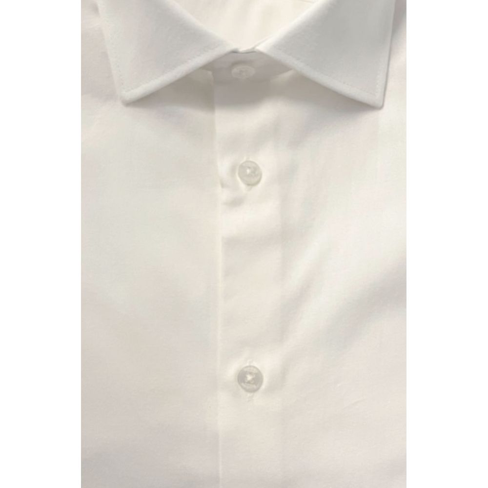 Baldinini Trend White Cotton Men's Shirt with French collar and button closure, showcasing Italian craftsmanship and elegance.