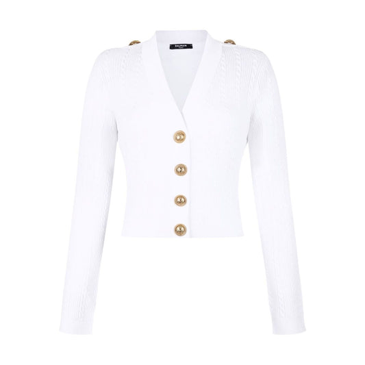 Balmain Button-Trim Cable-Knit Cardigan