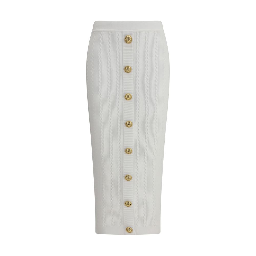 Balmain White Viscose Midi Skirt