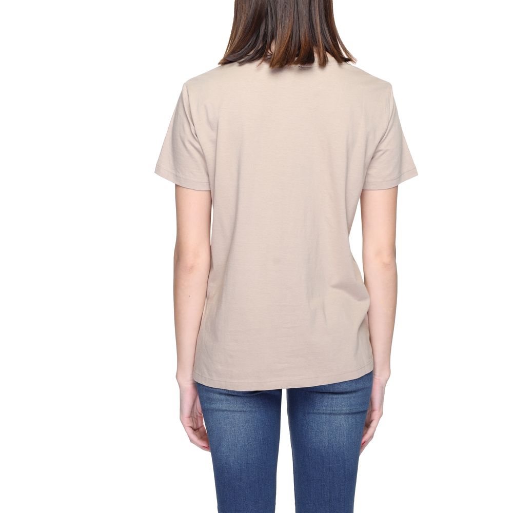 Back view of Blauer Beige Cotton T-Shirt on woman, showcasing casual fit and short sleeves.