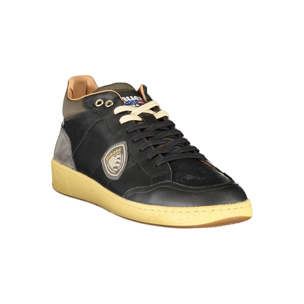 Blauer Black Polyester Sneaker with laces, contrasting details, and logo print, showcasing sporty design and style.