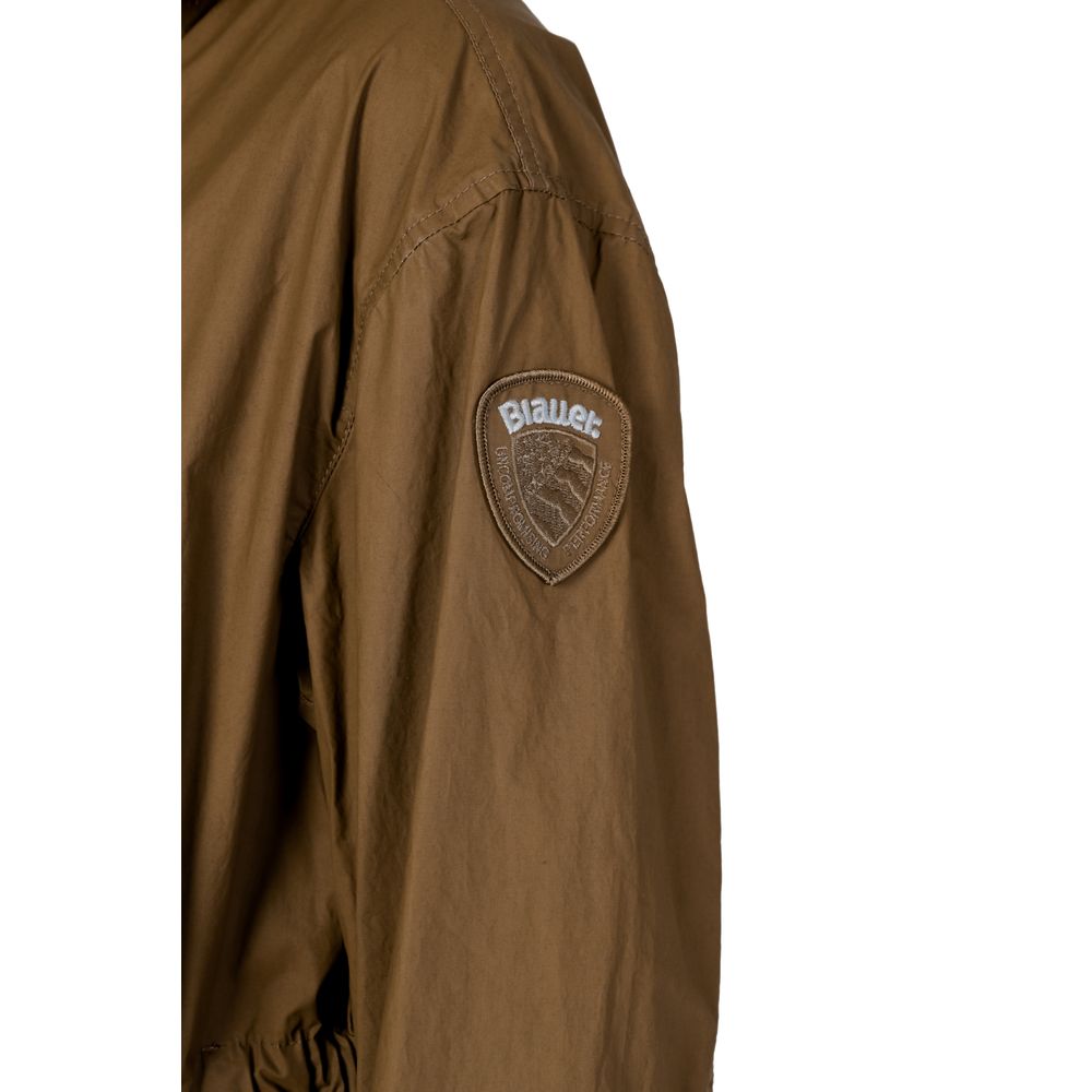 Close-up of Blauer Green Cotton Parka sleeve with logo patch