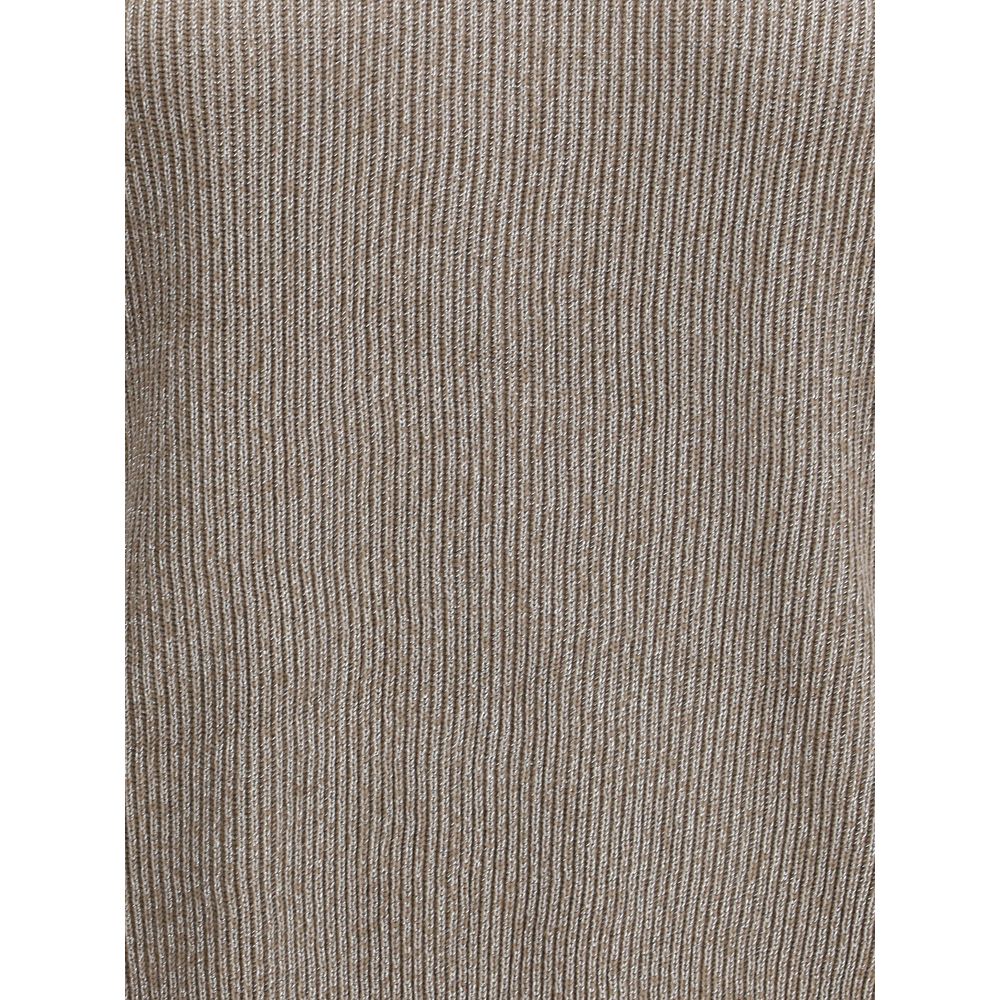 Fabric texture detail of Brunello Cucinelli Beige Cotton Sweatshirt with ribbed design and lurex shine for AW25 season.