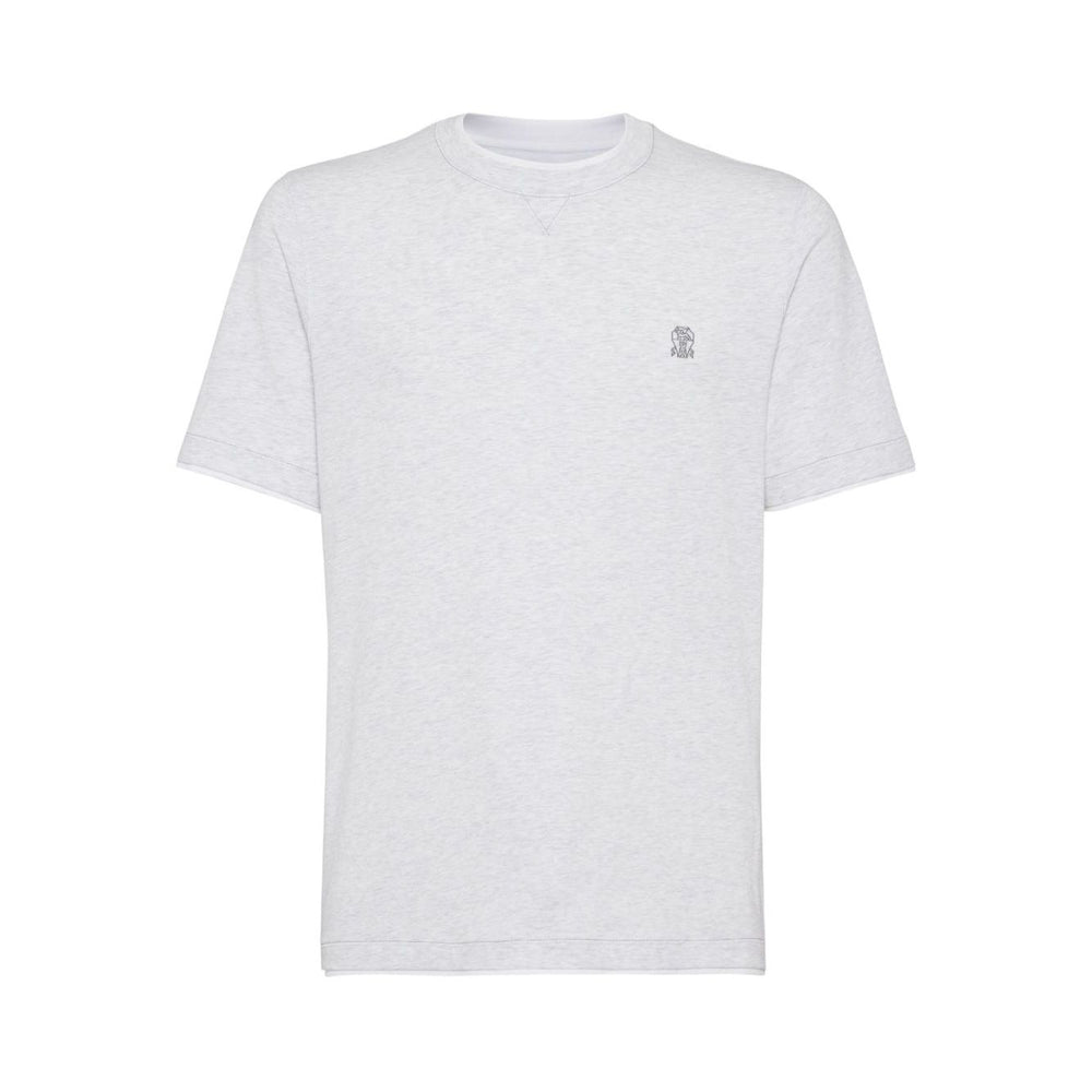 Brunello Cucinelli Cotton jersey crew neck T-shirt with logo and faux-layering Topwear