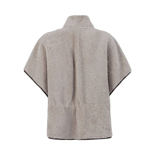 Brunello Cucinelli Curly Shearling Short Sleeve Outerwear with Shiny Zipper Pull Jackets
