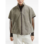 Brunello Cucinelli Curly Shearling Short Sleeve Outerwear with Shiny Zipper Pull Jackets