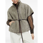 Brunello Cucinelli Curly Shearling Short Sleeve Outerwear with Shiny Zipper Pull Jackets