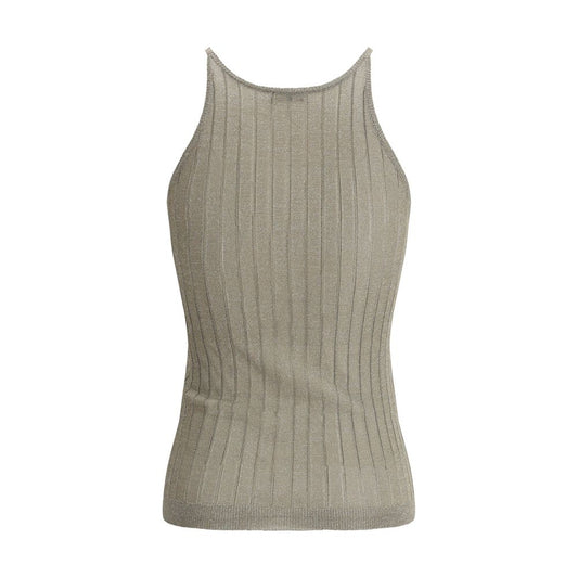 Brunello Cucinelli Lurex Tank Top with ribbed design, fitted style, and elegant thin straps, adding a sophisticated touch to any outfit.