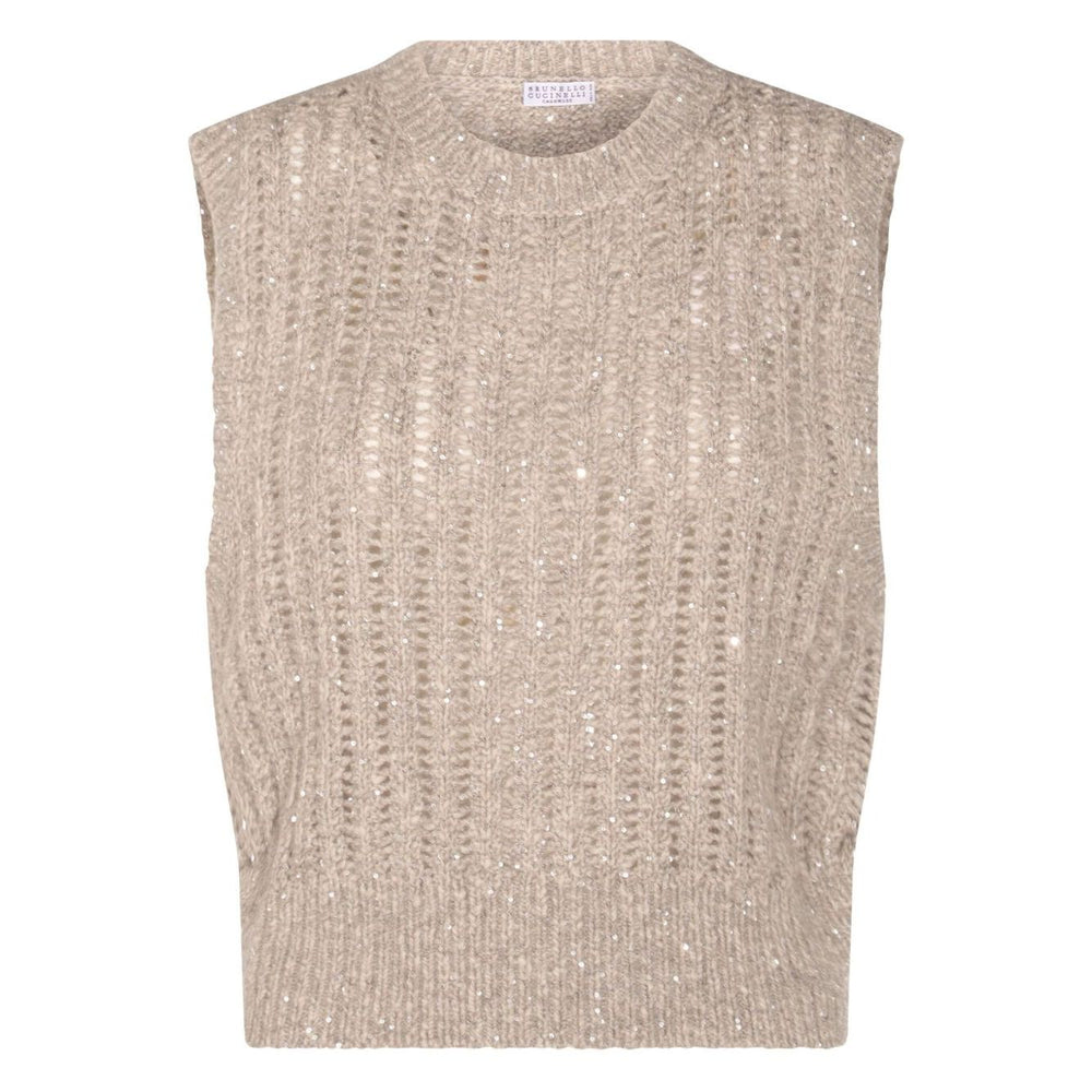 Brunello Cucinelli Natural Knitted Crewneck Vest Topwear