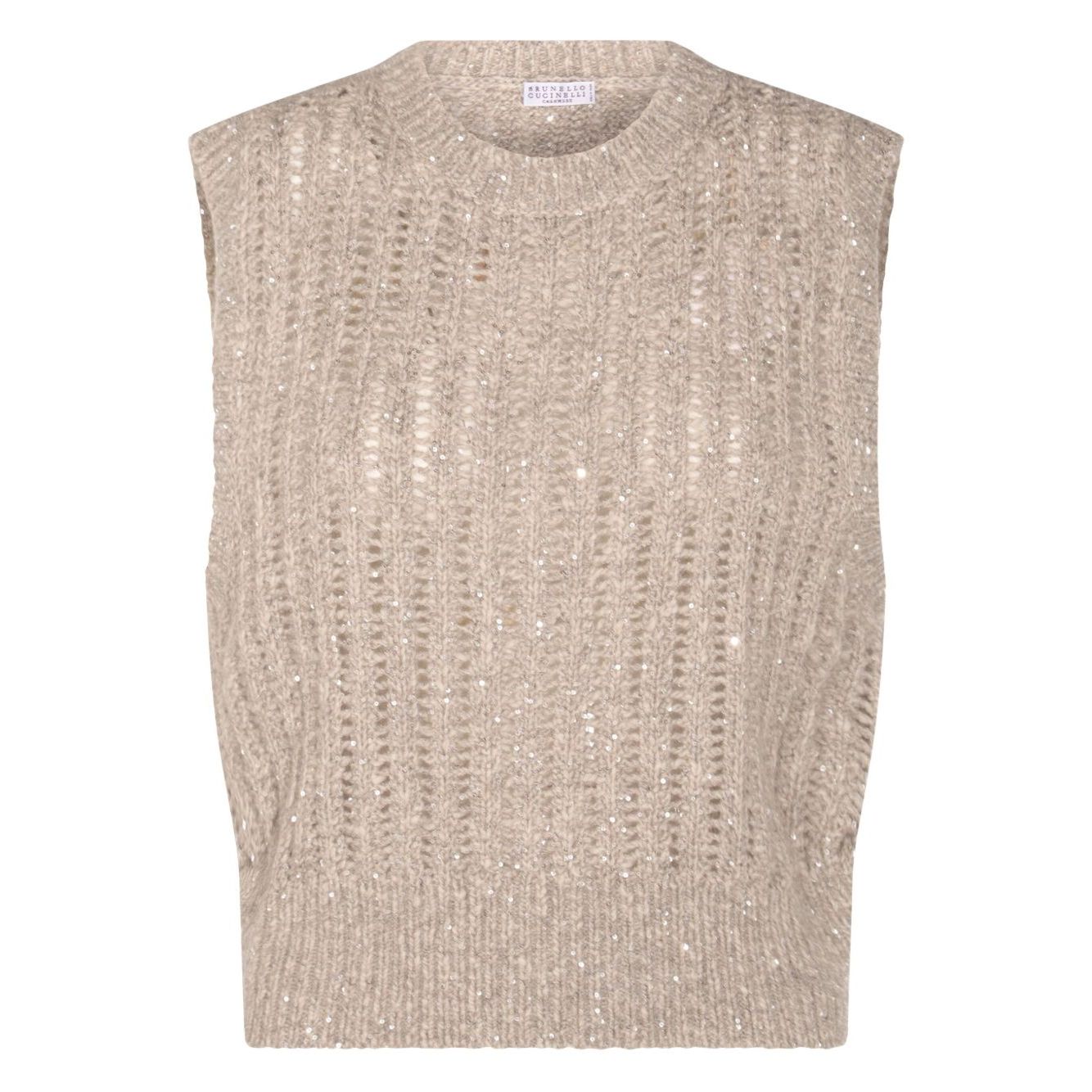 Brunello Cucinelli Natural Knitted Crewneck Vest Topwear