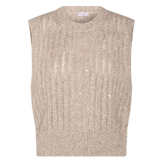 Brunello Cucinelli Natural Knitted Crewneck Vest Topwear