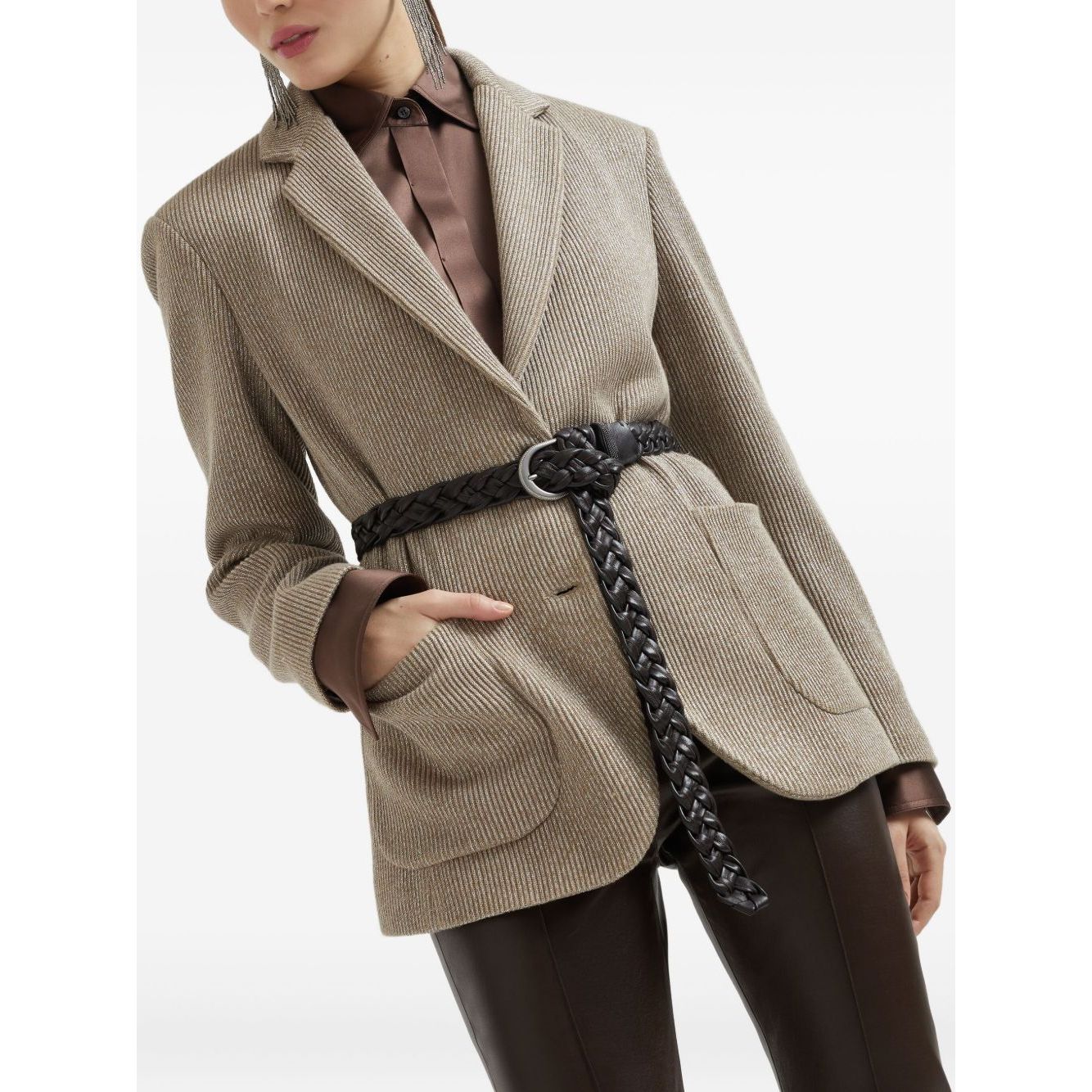 Brunello Cucinelli Sparkling cotton and viscose English rib knit blazer with monili Jackets