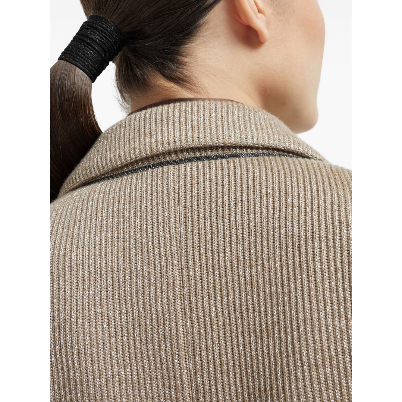 Brunello Cucinelli Sparkling cotton and viscose English rib knit blazer with monili Jackets