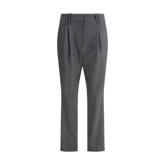 Brunello Cucinelli Yellow Fleece Wool Casual Pants with mid-rise waist and pockets