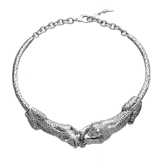 Elegant silver leopard necklace featuring COLLANE RASPINI MOD. 12270 design with intricate detailing.