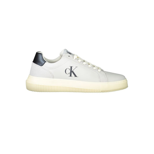 Calvin Klein Brown Leather Men Sneaker with eco-friendly design, featuring lace-up style and dynamic print, luxury footwear for casual wear.