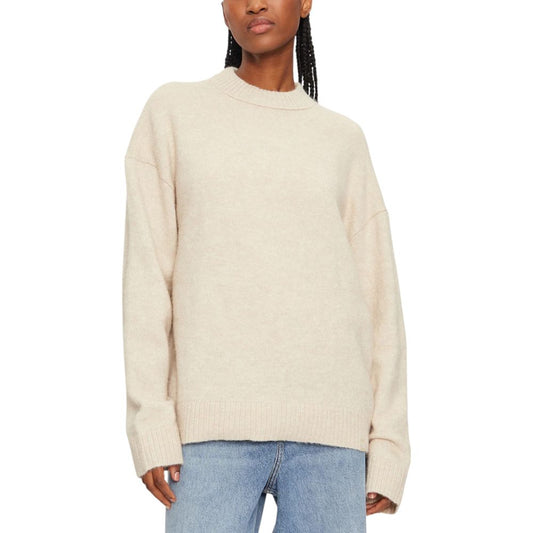 Calvin Klein Jeans Beige Polyester Sweatshirt with high neck and long sleeves, made from a comfy blend of polyester, wool, and elastane.