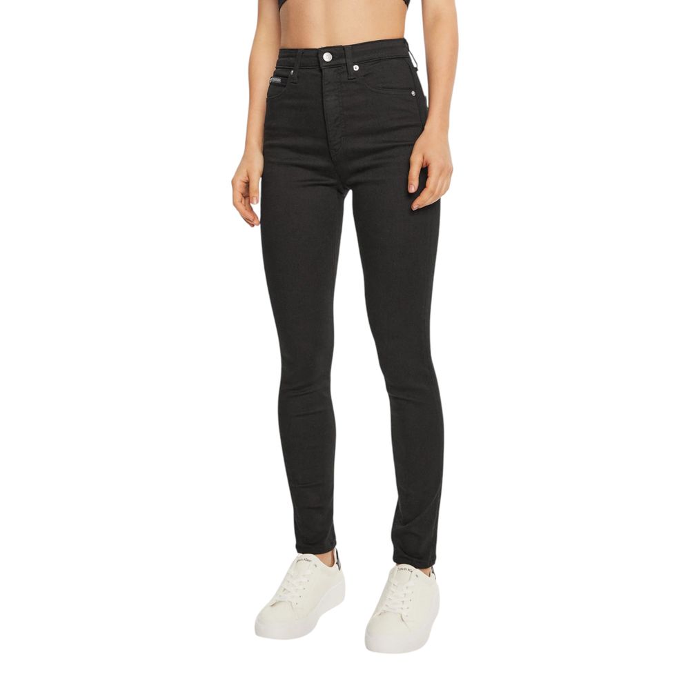 Woman wearing Calvin Klein Jeans Black Cotton Skinny Jeans