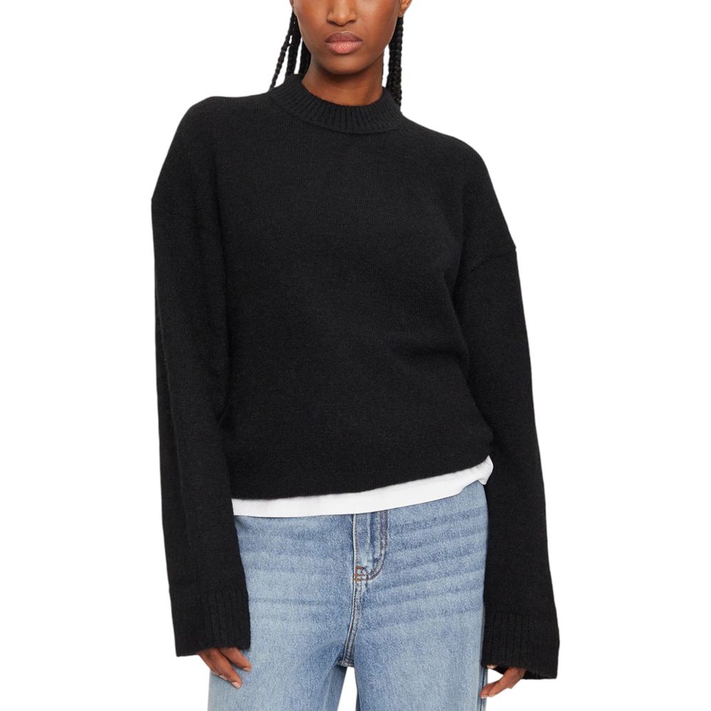Calvin Klein Jeans Black Polyester Sweatshirt for women, textured loose fit, long sleeves and high neck, winter wardrobe essential.