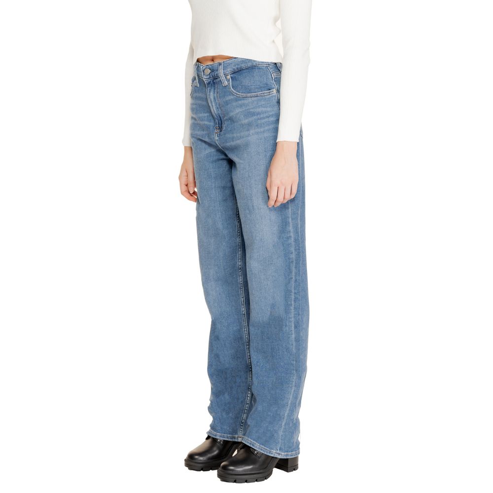 Calvin Klein Jeans Blue Cotton Relaxed Fit Jeans high-rise wide-leg style for women, contemporary and comfortable look with stretch fabric.