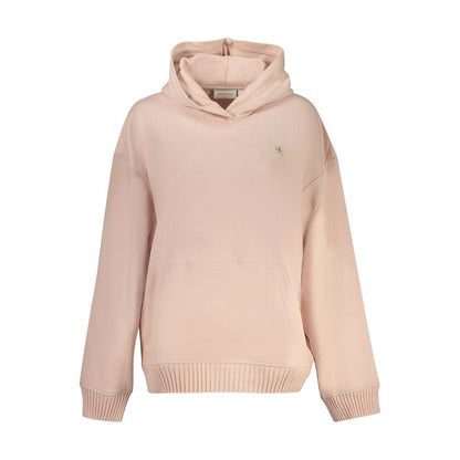 Calvin Klein Pink Cotton Women Sweater, long-sleeved hooded sweatshirt with central pocket and logo, casual elegant loungewear.