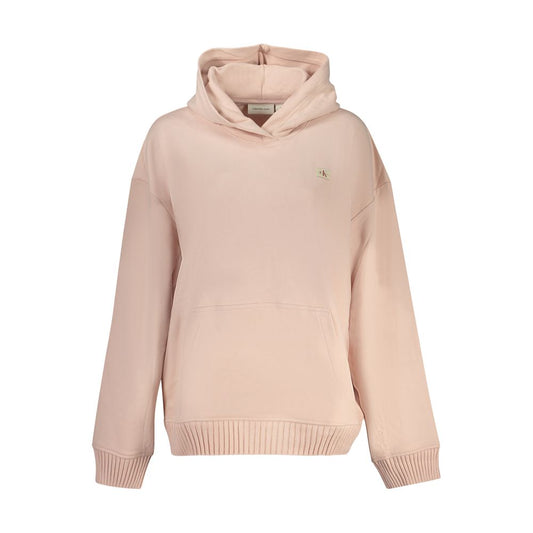Calvin Klein Pink Cotton Women Sweater, long-sleeved hooded sweatshirt with central pocket and logo, casual elegant loungewear.