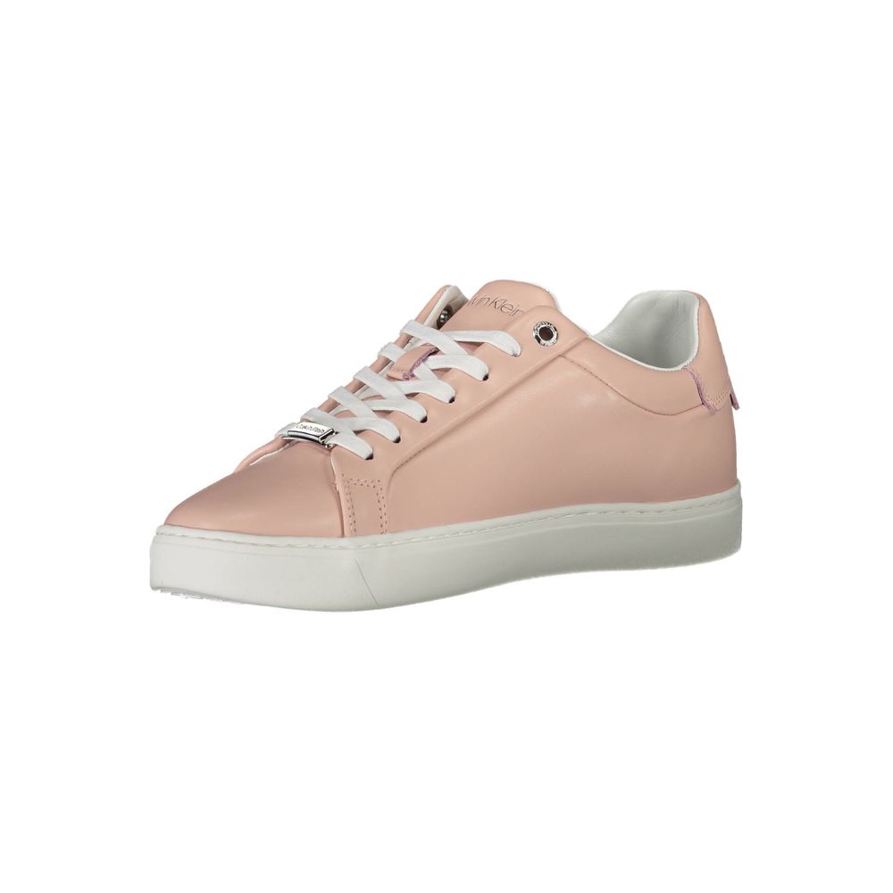 Calvin Klein Pink Polyester Women Sneaker with lace-up design and logo, made from recycled materials and leather accents