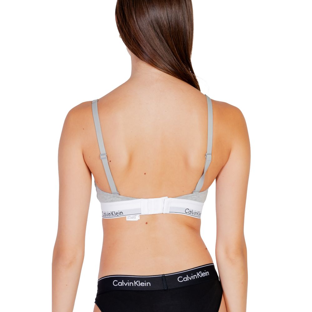 Rear view of Calvin Klein Underwear Gray Cotton Bra showcasing adjustable straps and comfortable fit.