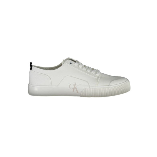 Calvin Klein White Cotton Men Sneaker with recycled material and iconic logo, eco-friendly design in crisp white shade.