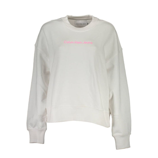Calvin Klein White Cotton Women Sweater - Iconic long-sleeve crew neck top with logo for casual elegance.