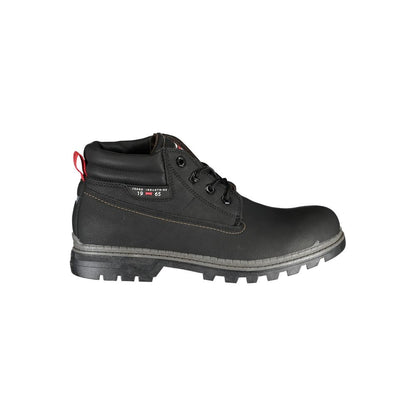 Carrera Black Polyester Ankle boot with laces, contrast details, and logo. Durable and stylish footwear for outdoor activities.