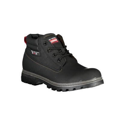 Carrera Black Polyester Ankle boot with laces, featuring contrast details and logo design, perfect for stylish and durable wear.
