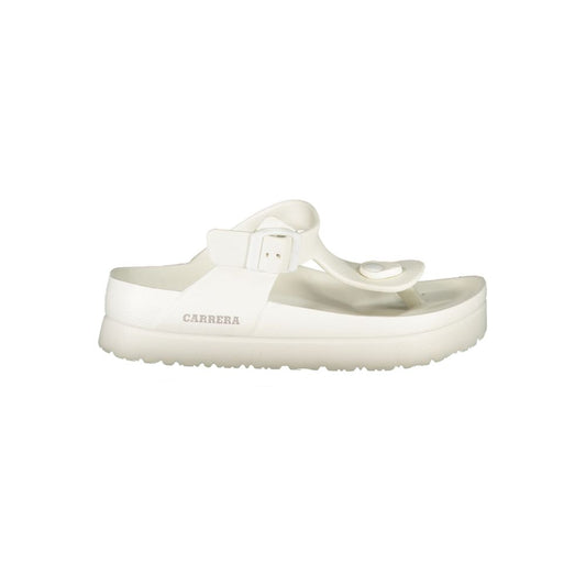 Carrera White Polyethylene Sandal with ankle buckle and logo, perfect flip flops for summer fashion.