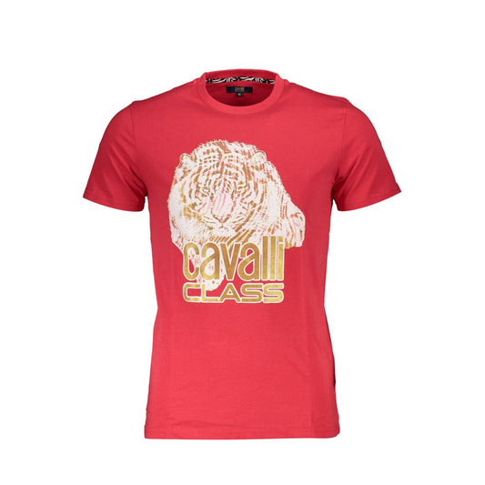 Cavalli Class Red Cotton Men TShirt with bold logo and edgy print, perfect for trendsetters, made from soft cotton for ultimate comfort.