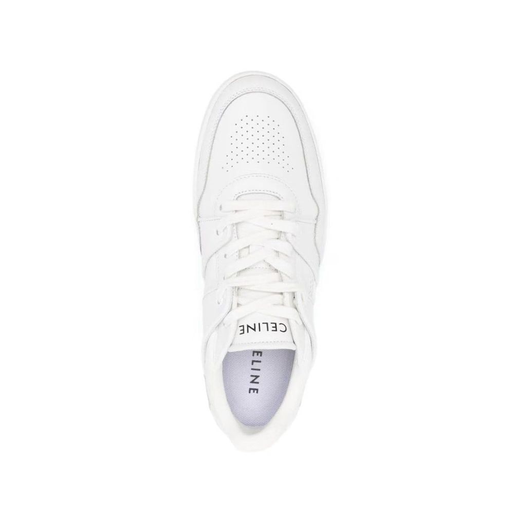 Celine White Calfskin Low Top Sneakers with branded insole and lace-up closure, made in Italy, men's fashion footwear.